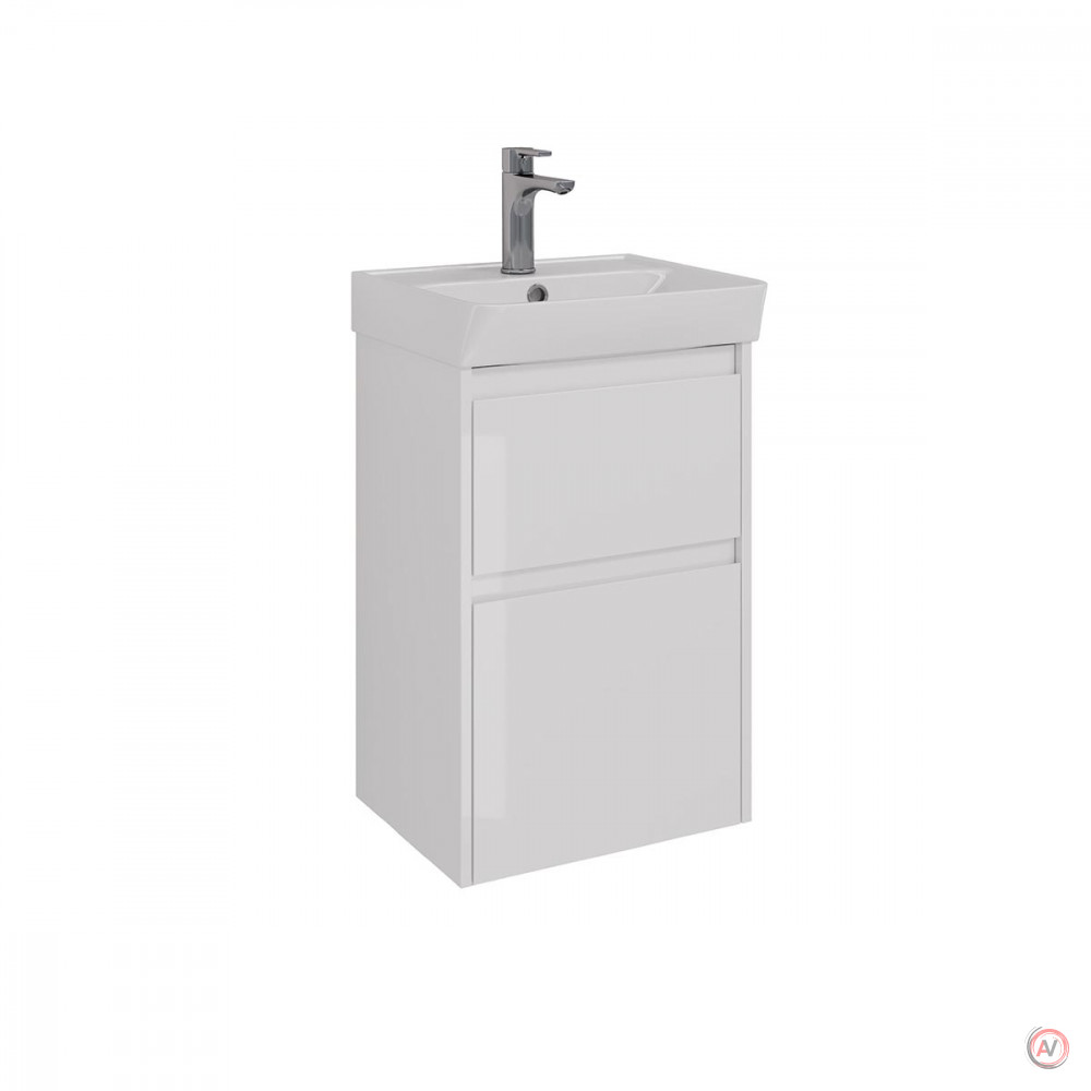 Тумба Lemark COMBI 45 см под 1 раковину, подвесная/напольная, 2 ящика, цвет корпуса, фасада: Белый глянец
